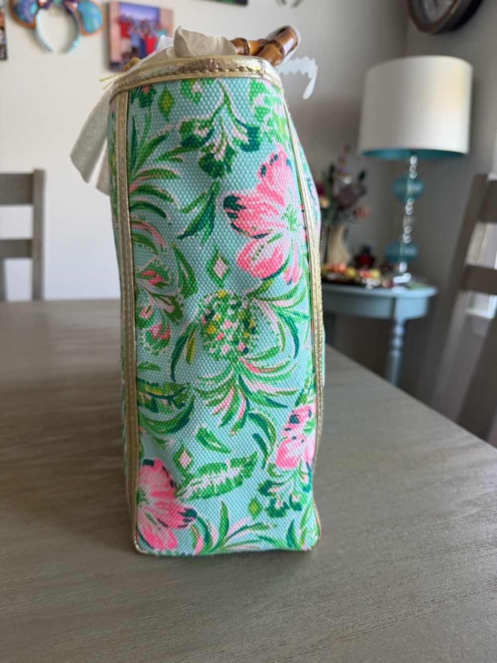 NWT Lilly Pulitzer Greydon canvas tote Oh diamond girl green pink bamboo - Picture 7 of 11